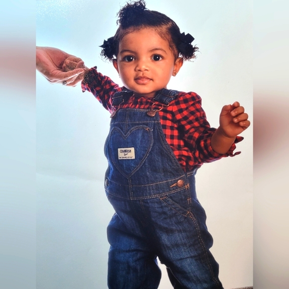 Oshkosh Infant Girl's Buffalo Plaid Print Bodysuit & Denim Jumper - Picture 2 of 9